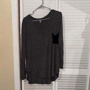 Charcoal Long Sleeve Top with Pocket Detail